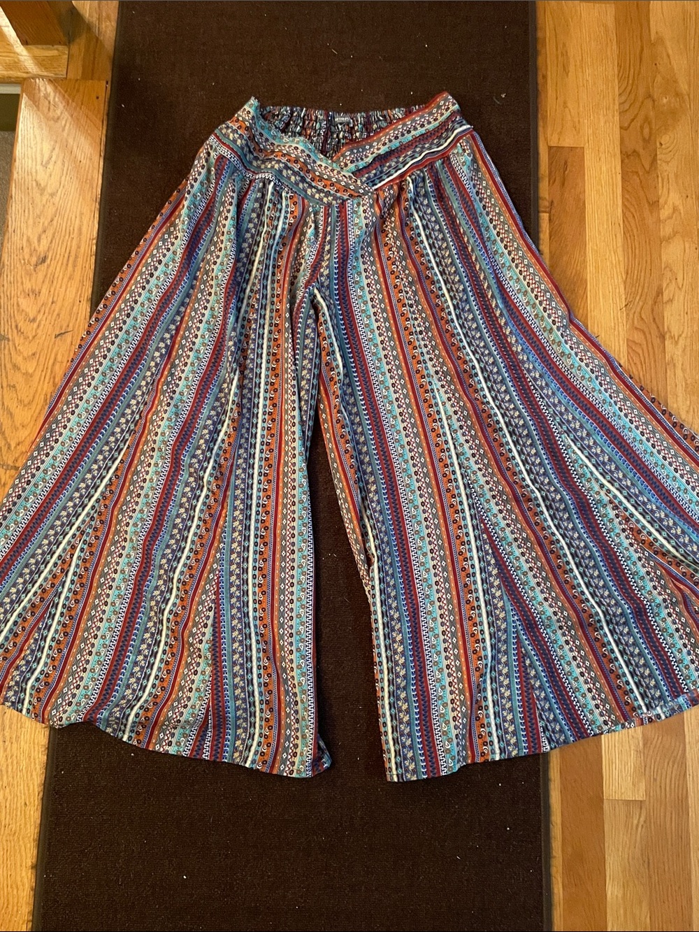 EARTHBOUND Wide Leg Striped Boho Pants in Blue, Teal & Rust